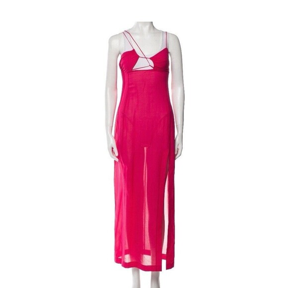 Nensi Dojaka Fuschia Asymmetric Neck Strap Maxi Thigh High Slit Slip Dress M NEW - Picture 11 of 15